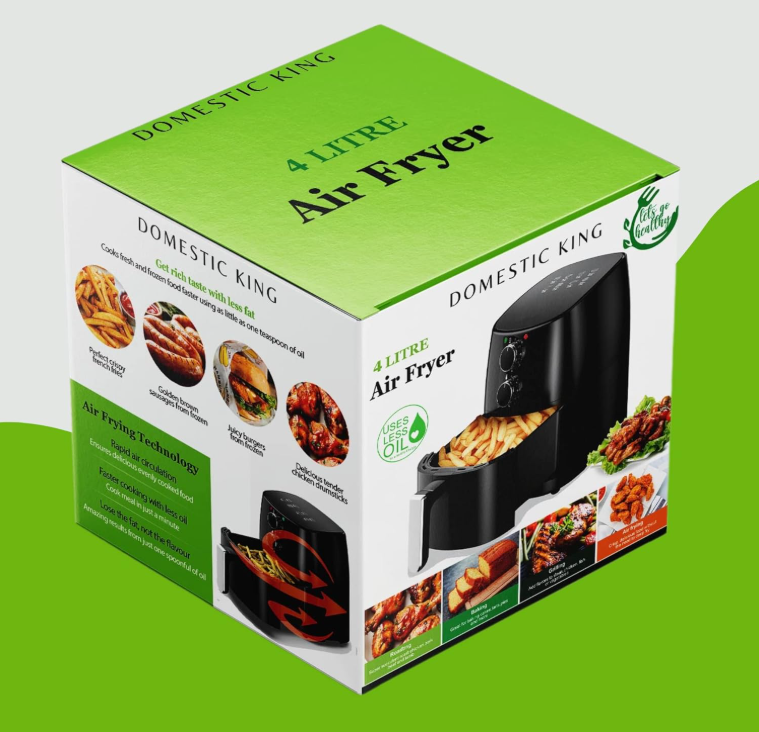 4L Air Fryer, Large 4L Oil Free Air Fryer for Home Use, Timer & Temperature Control, Non-stick Basket & Trivet Tray