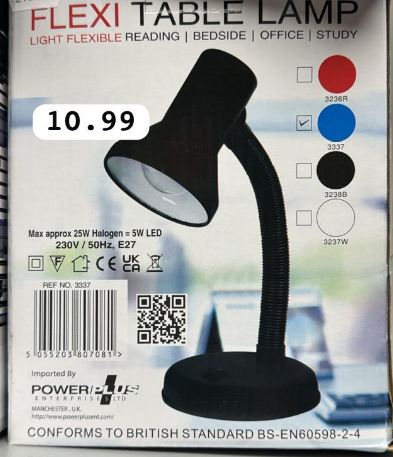 PowerPlus Flexi Desk Lamp with Versatile Flexible Neck - Integral On Off Switch