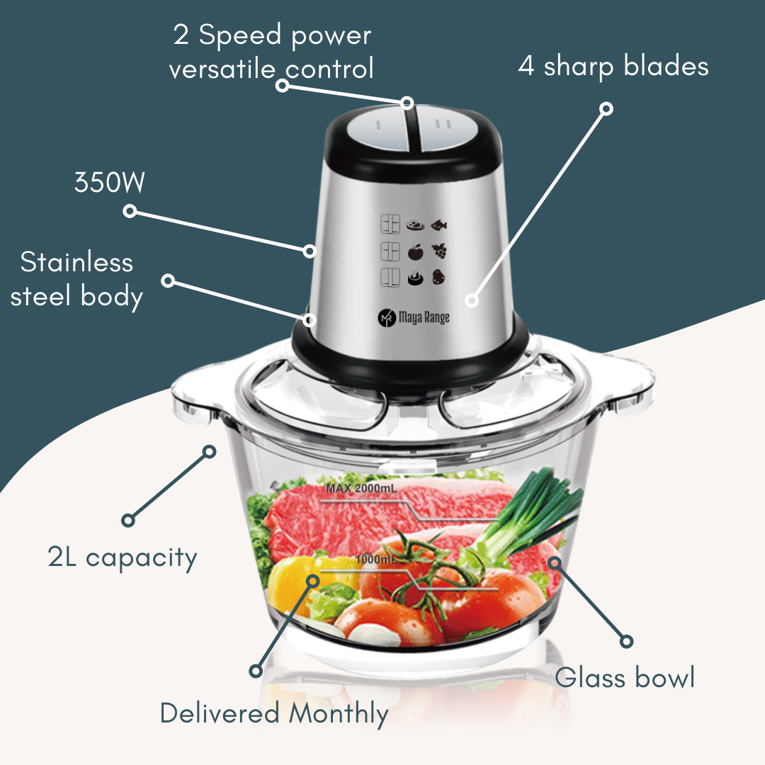 MR-1081 - 2L Glass Bowl Food Processor Blender Chopper Mixer Meat Spices Onion Grinder