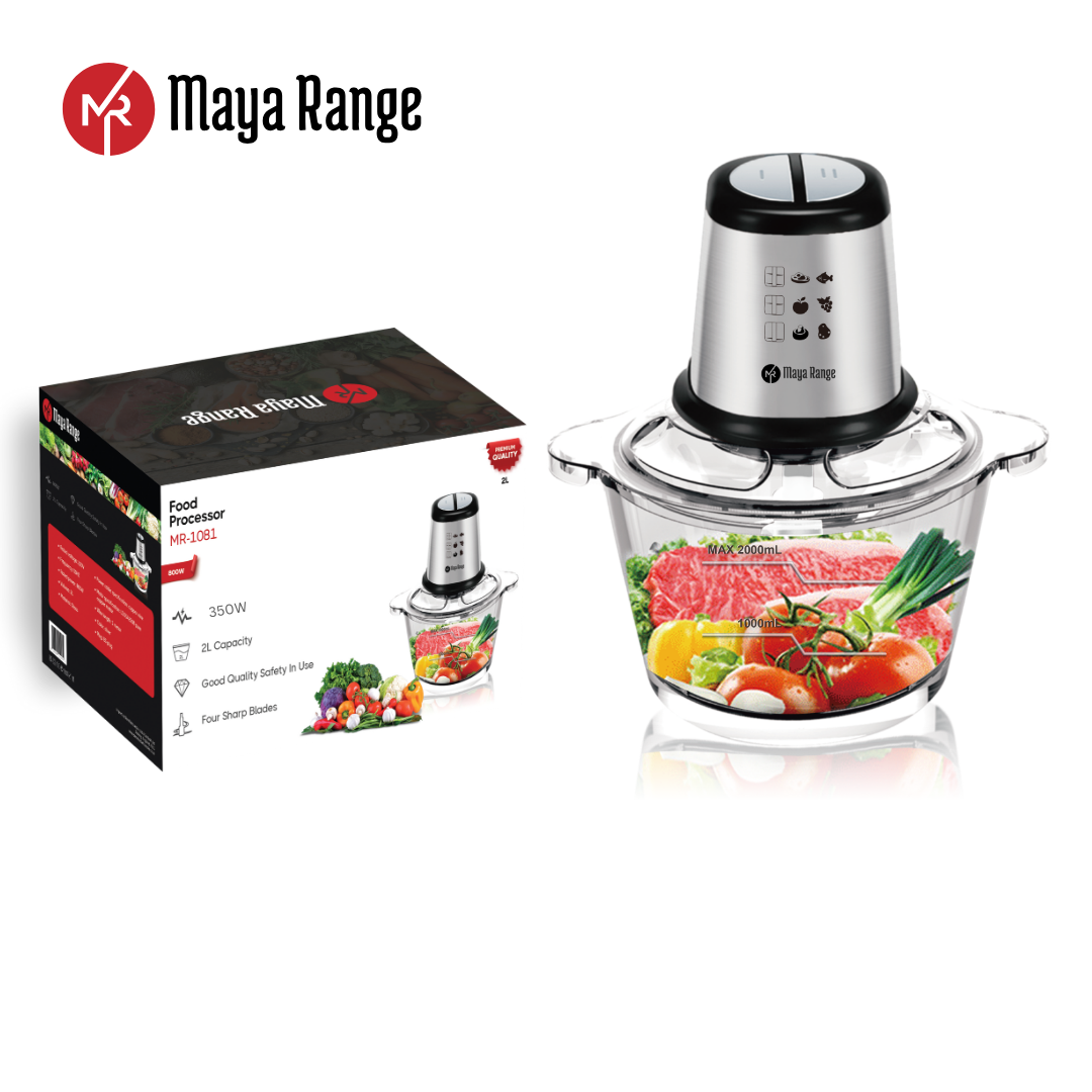 MR-1081 - 2L Glass Bowl Food Processor Blender Chopper Mixer Meat Spices Onion Grinder