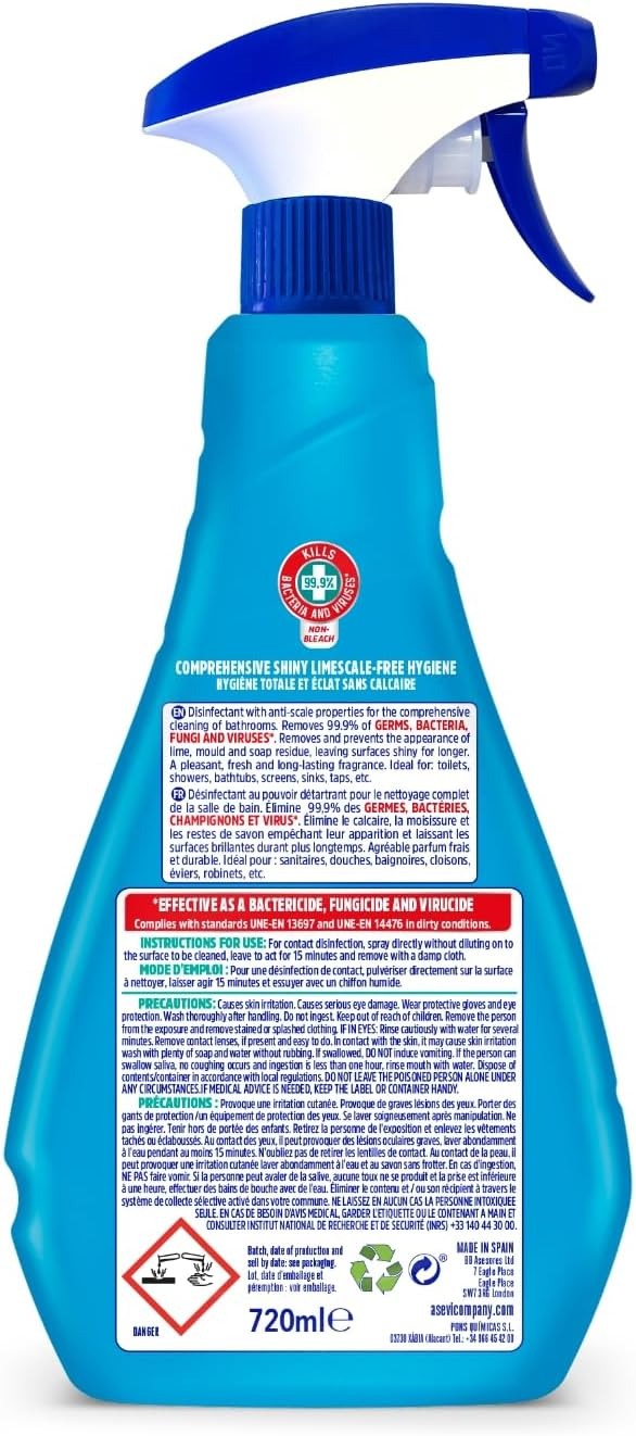 Asevi Bathroom Disinfectant Cleaning Spray, Antibacterial Spray, Mould Remover, Bathroom Spray, 720ml