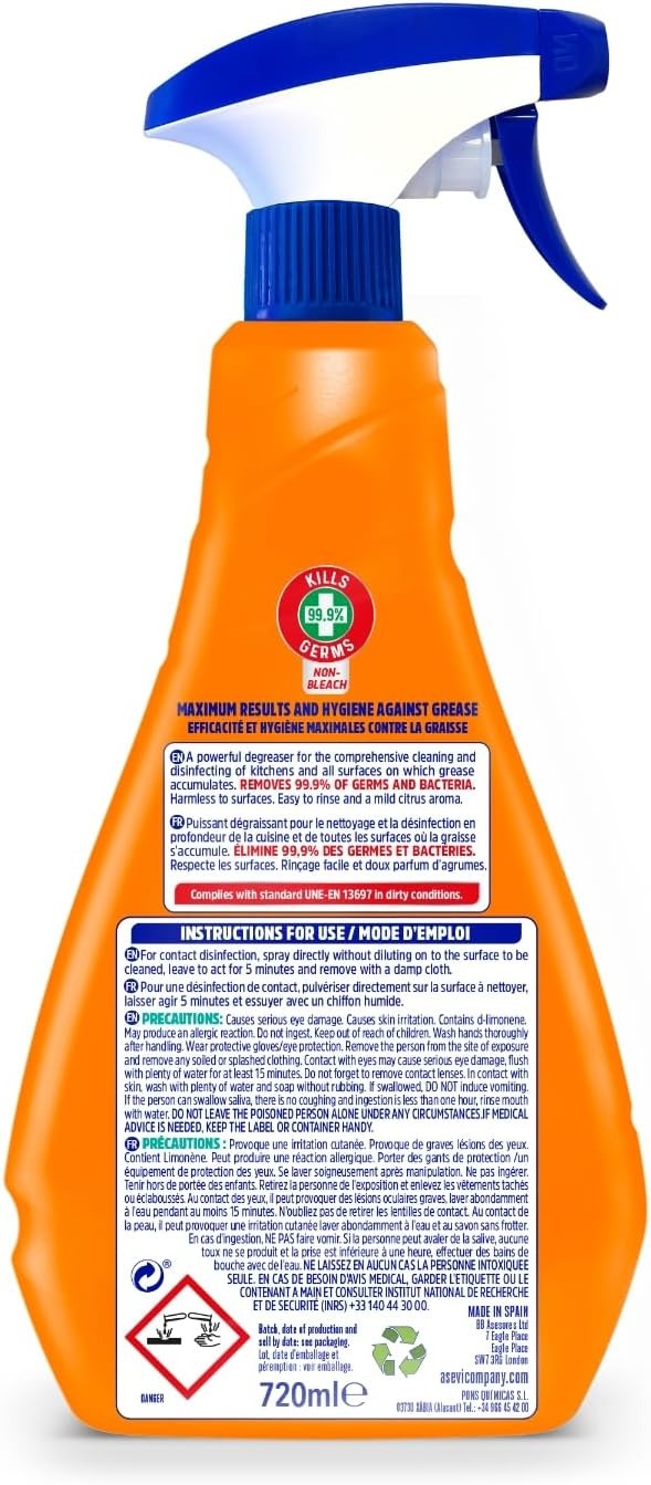 Asevi Power Degreaser Disinfectant Cleaning Spray, Antibacterial Spray, Kitchen Spray, 720ml