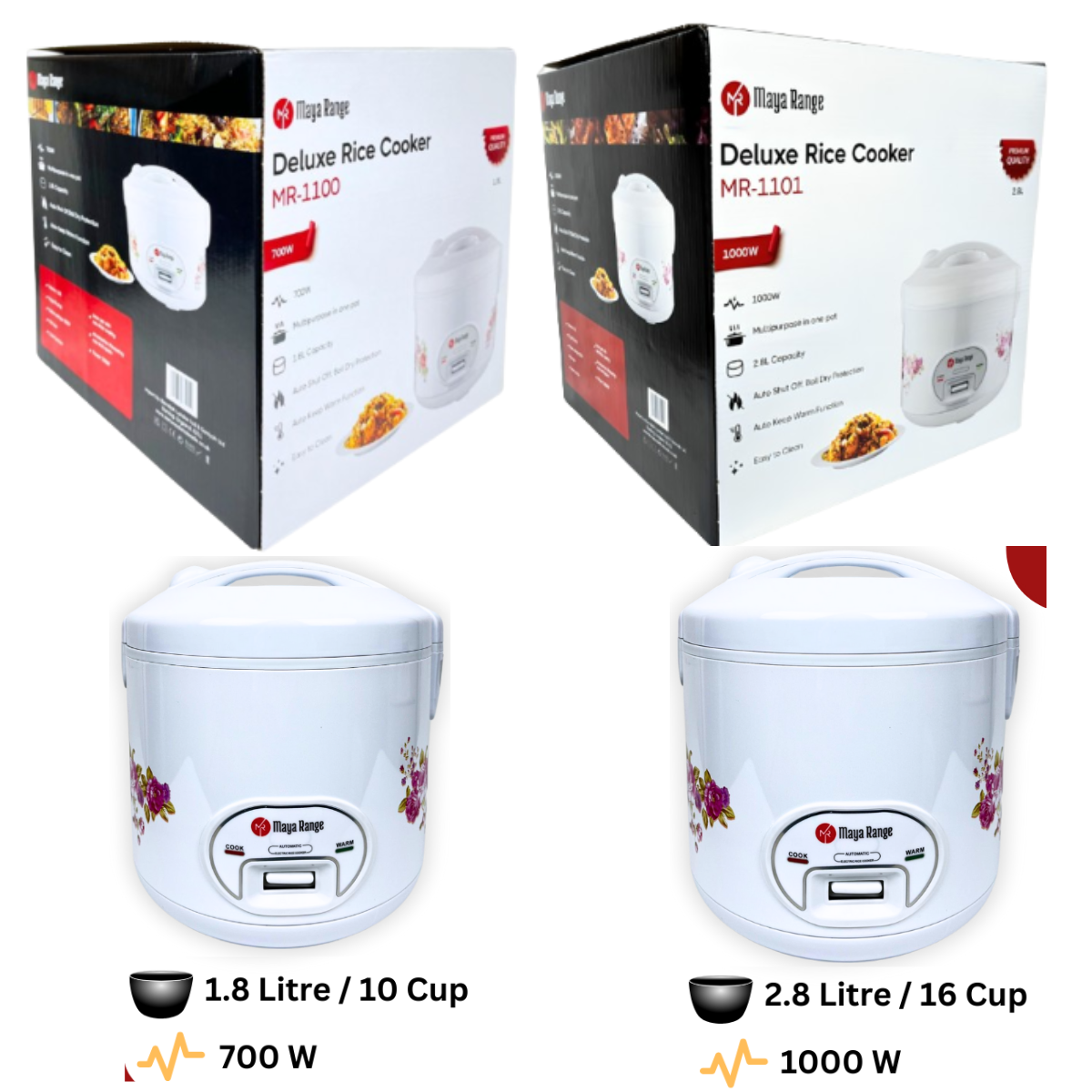 MR-1100 - 1.8L Deluxe Rice Cooker Steamer Non Stick Cooking Pot Auto Shut Keep Warm