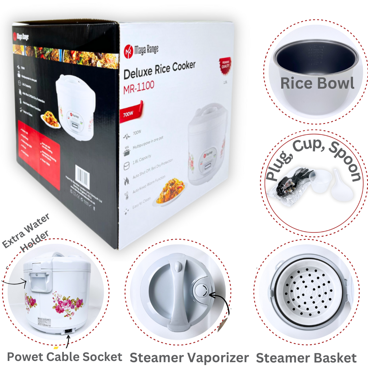 MR-1100 - 1.8L Deluxe Rice Cooker Steamer Non Stick Cooking Pot Auto Shut Keep Warm