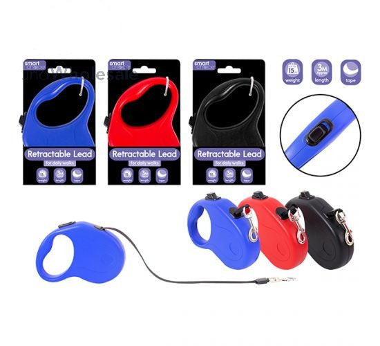 Smart Choice 15kg Retractable Tape Dog Lead 3m Assorted Colours
