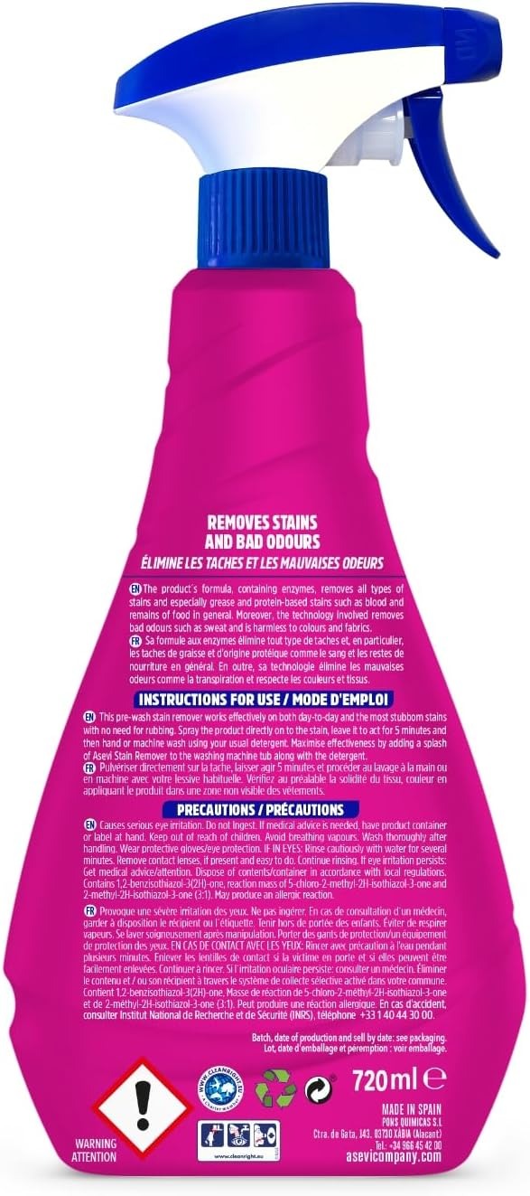 Asevi Stain Remover Spray, Stain Remover for Clothes, 400ml, Pink