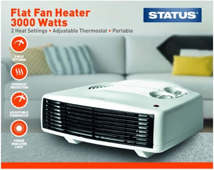 Status 3000W Flat White Fan Heater