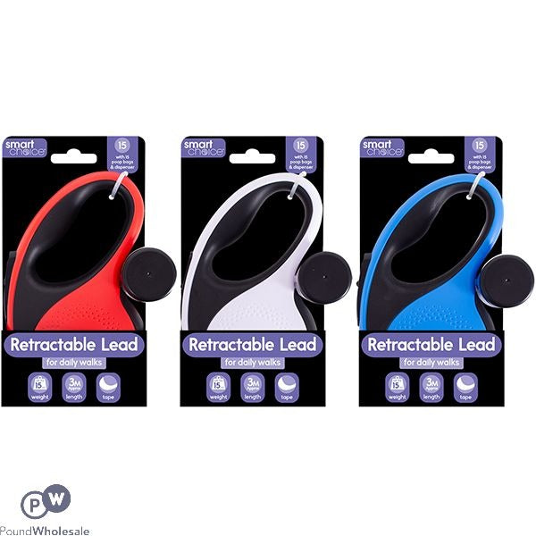 Smart Choice 15kg Retractable Tape Dog Lead 3m Assorted Colours