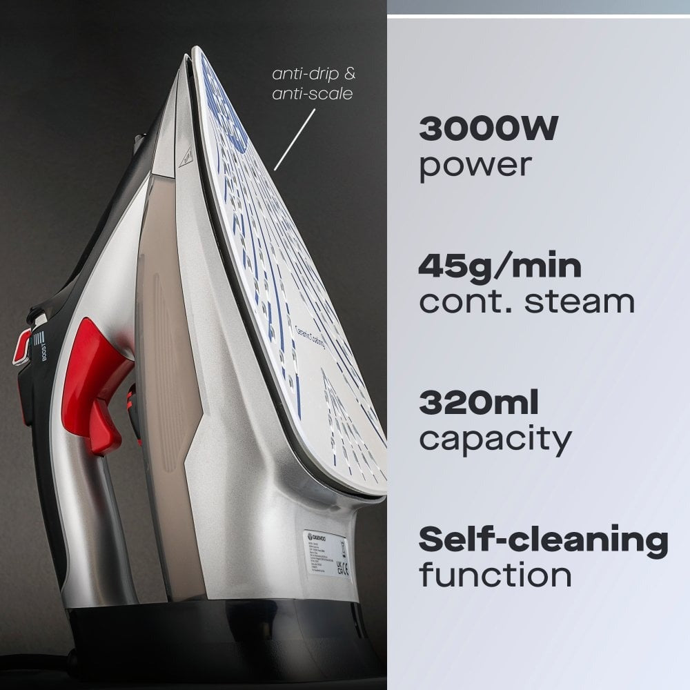 SDA1591GE - Daewoo 3000W Power-Glide Steam Iron