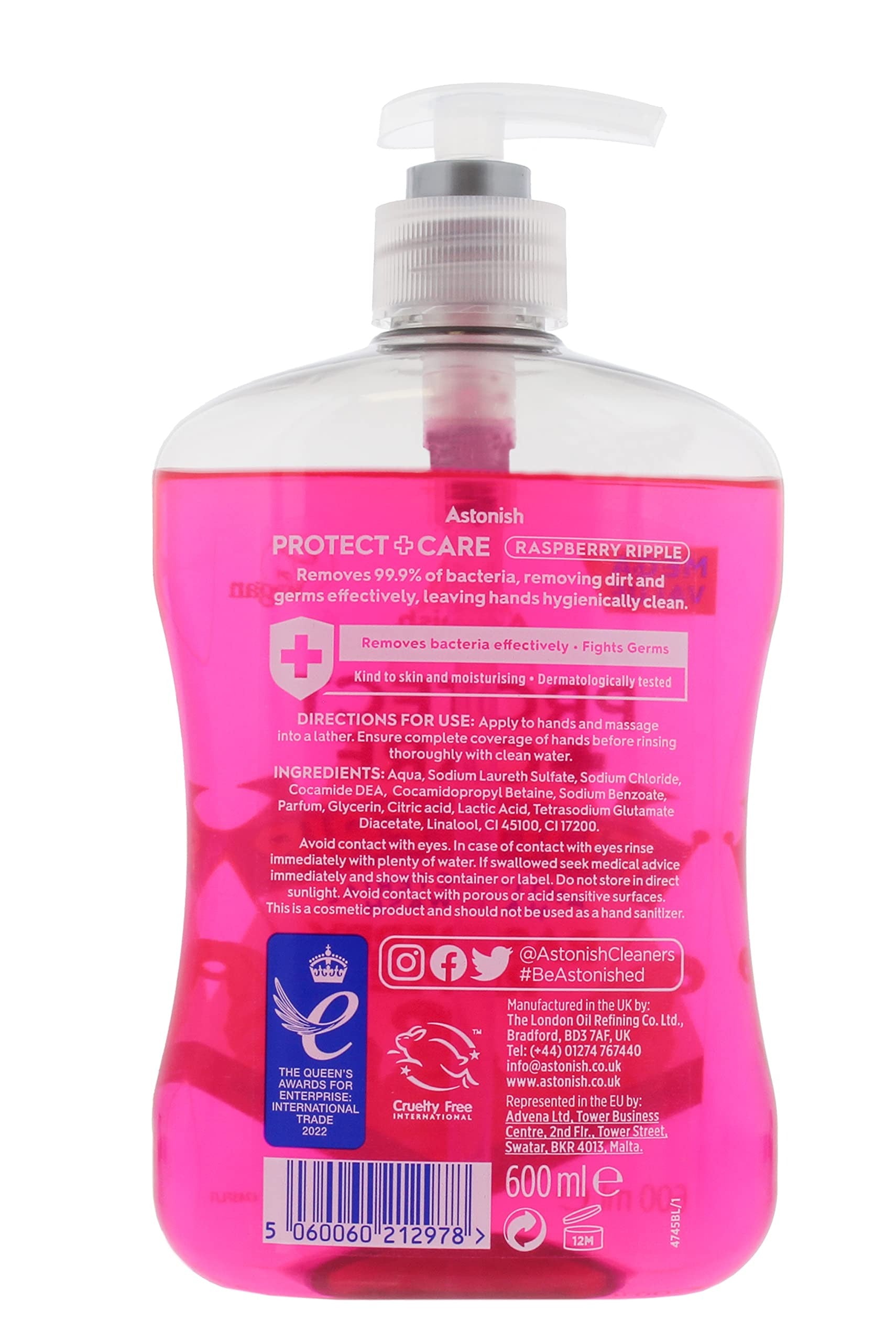 Astonish Skin Moisturising Anti-Bacterial Hand Wash Soap - Raspberry Ripple