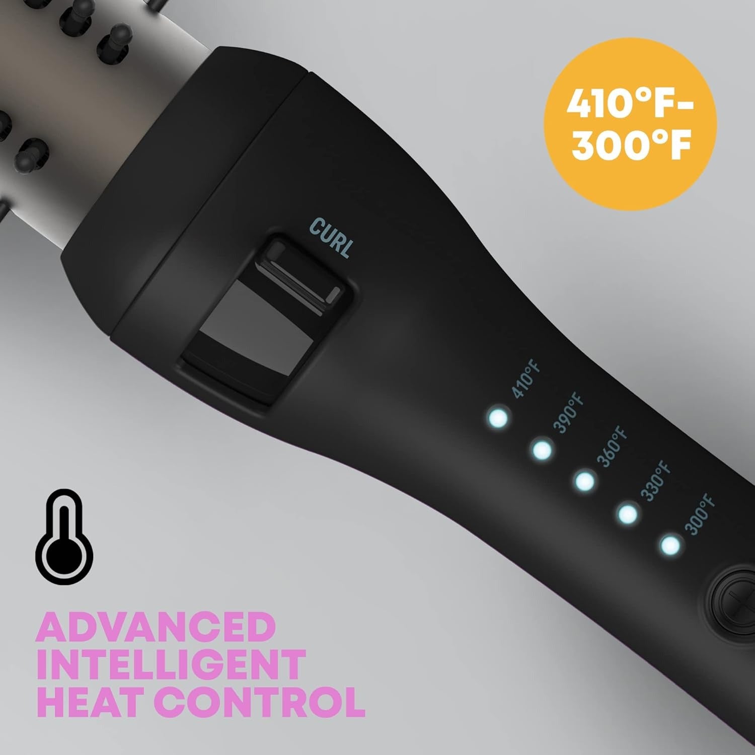 Revamp Progloss Volume & Wave Ceramic Heated Brush – Curling Iron Brush with Retractable 1.25” Bristles, Ceramic Barrel Infused with Progloss Oils for Frizz-Free Shine – Auto-Off & 9’ Swivel Cord