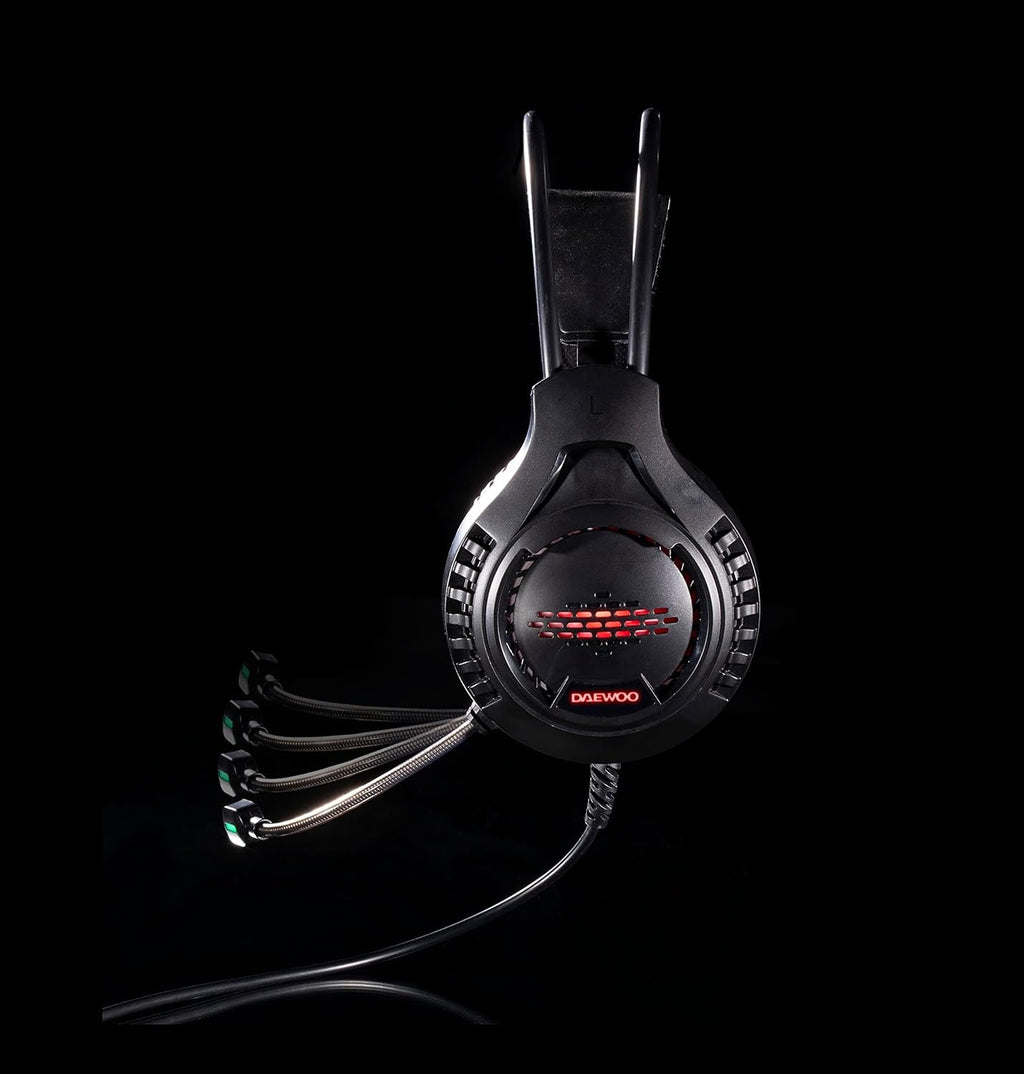 Daewoo Universal Wired Gaming Headphones, RGB LED Lights, 360 Flexible Mic, Adjustable Headband
