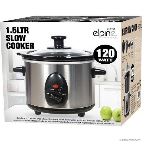 31419C - Elpine 1.5L 120w Stainless Steel Slow Cooker